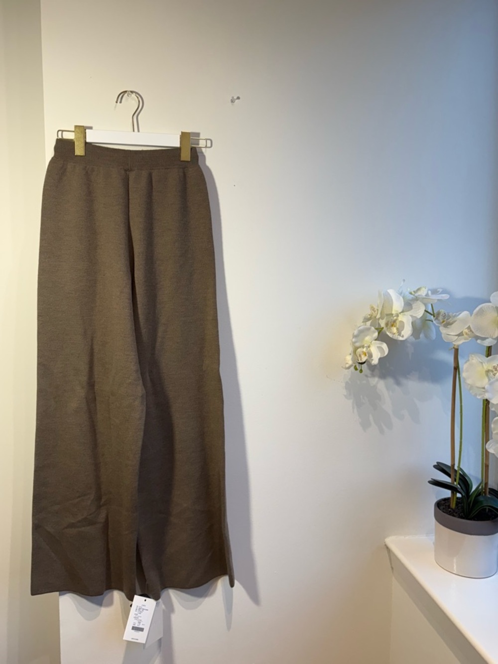 Biella Yarn brown merino wool wide leg trousers